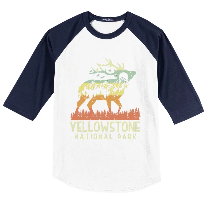 Yellowstone National Park Retro Vintage Mountain Elk Gift Baseball Sleeve Shirt