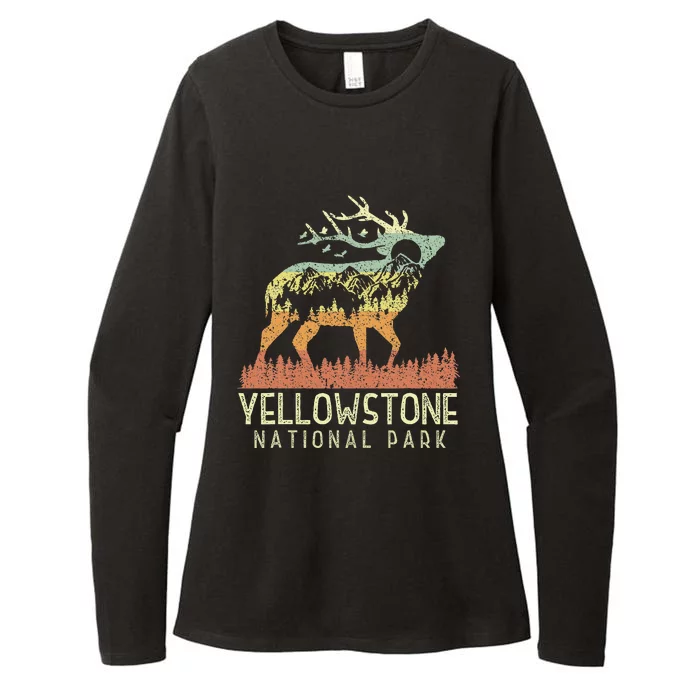 Yellowstone National Park Retro Vintage Mountain Elk Womens CVC Long Sleeve Shirt