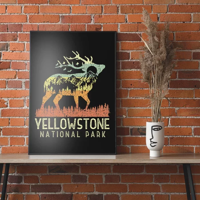 Yellowstone National Park Retro Vintage Mountain Elk Gift Poster