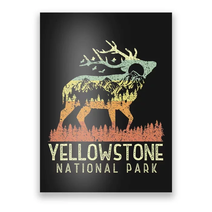 Yellowstone National Park Retro Vintage Mountain Elk Gift Poster