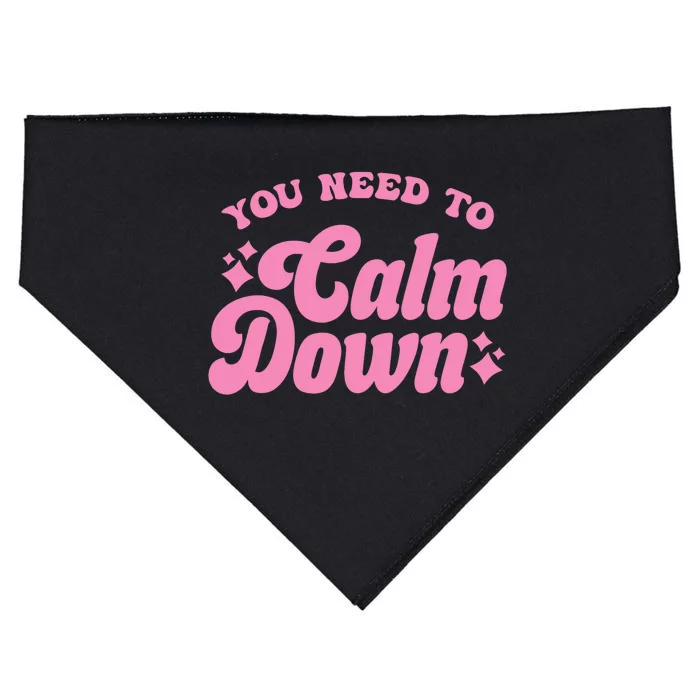 You Need To Calm Down Groovy Retro Cute Funny USA-Made Doggie Bandana