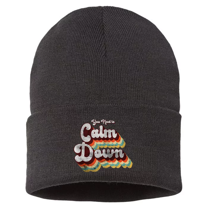 You Need To Calm Down Classic Retro Vintage Pride 80’s Gift Sustainable Knit Beanie