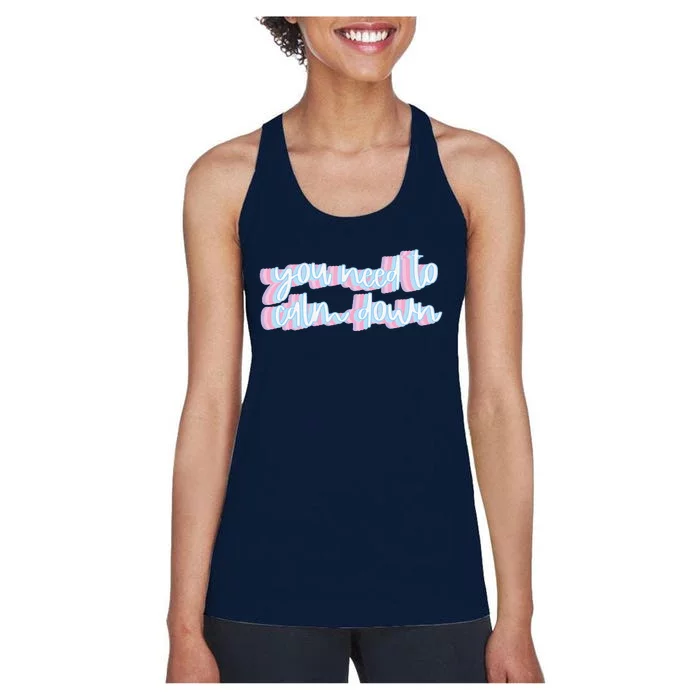 You Need To Calm Down Cute Retro Groovy Pride Women's Racerback Tank