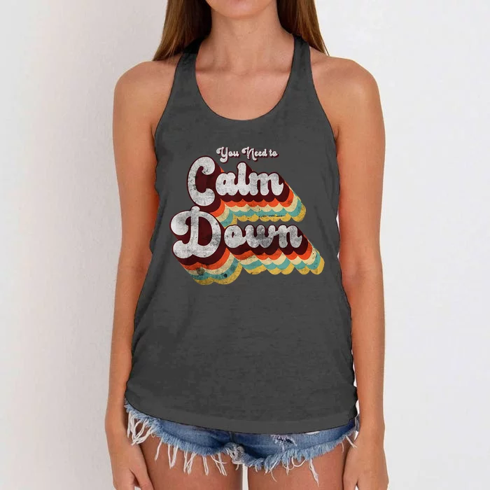 You Need To Calm Down Classic Retro Vintage Pride 80’s Gift Women's Knotted Racerback Tank