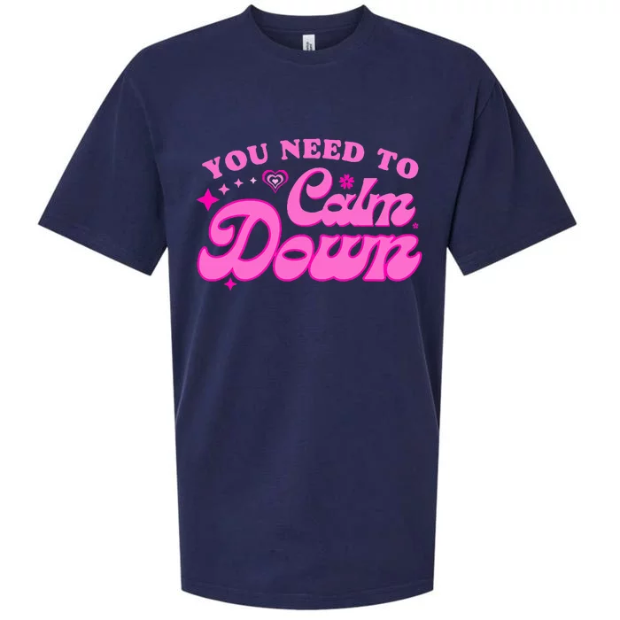 You Need To Calm Down Groovy Retro Cute Funny Sueded Cloud Jersey T-Shirt