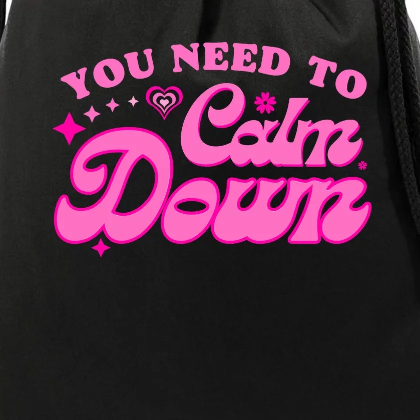 You Need To Calm Down Groovy Retro Cute Funny Drawstring Bag