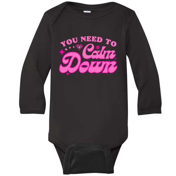 You Need To Calm Down Groovy Retro Cute Funny Baby Long Sleeve Bodysuit