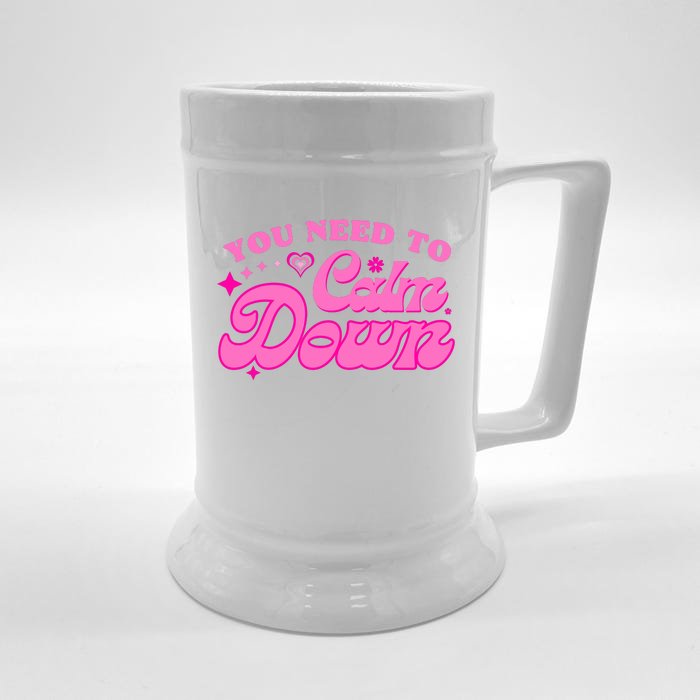 You Need To Calm Down Groovy Retro Cute Funny Front & Back Beer Stein