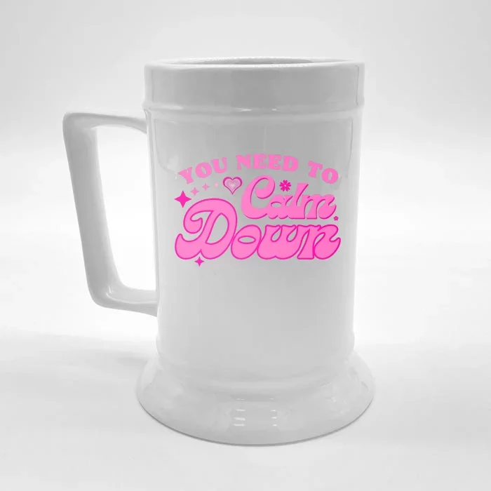 You Need To Calm Down Groovy Retro Cute Funny Front & Back Beer Stein