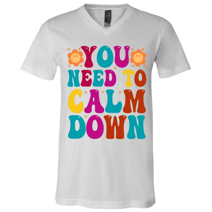 You Need To Clam Down Retro Colorful V-Neck T-Shirt