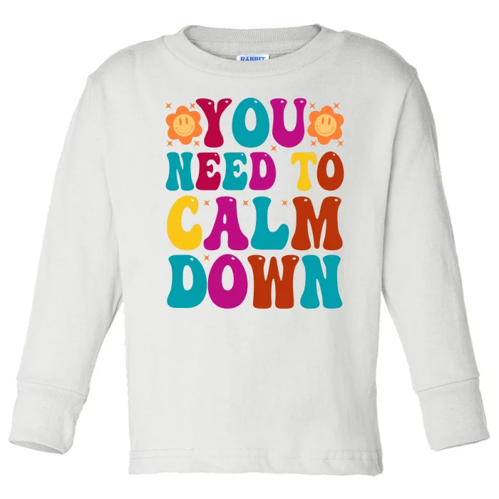 You Need To Clam Down Retro Colorful Toddler Long Sleeve Shirt