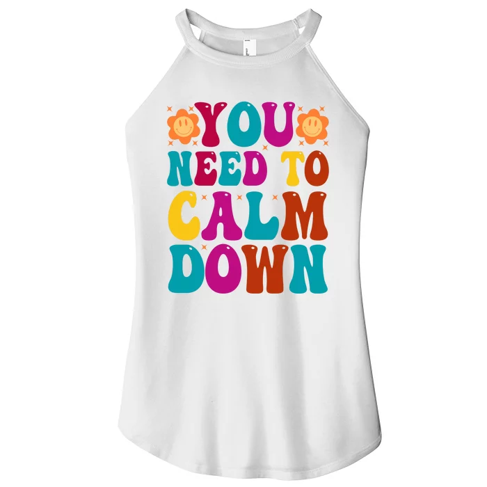 You Need To Clam Down Retro Colorful Women’s Perfect Tri Rocker Tank