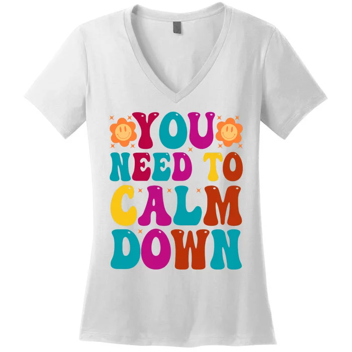 You Need To Clam Down Retro Colorful Women's V-Neck T-Shirt