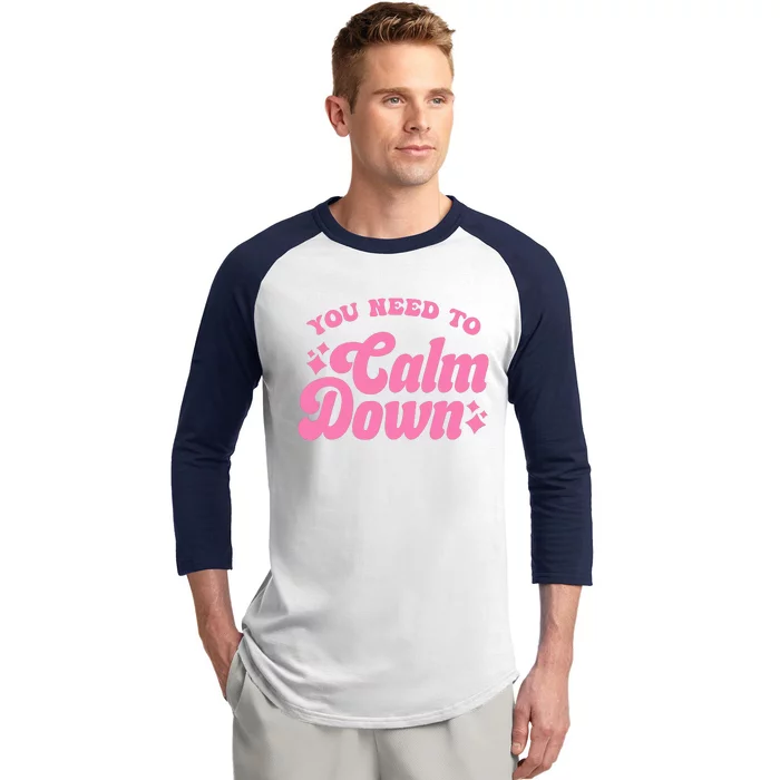 You Need To Calm Down Groovy Retro Cute Funny Baseball Sleeve Shirt