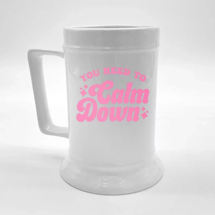 You Need To Calm Down Groovy Retro Cute Funny Front & Back Beer Stein