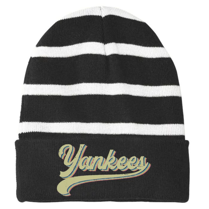 Y.A.N.K.E.E Nickname Vintage Sports Striped Beanie with Solid Band