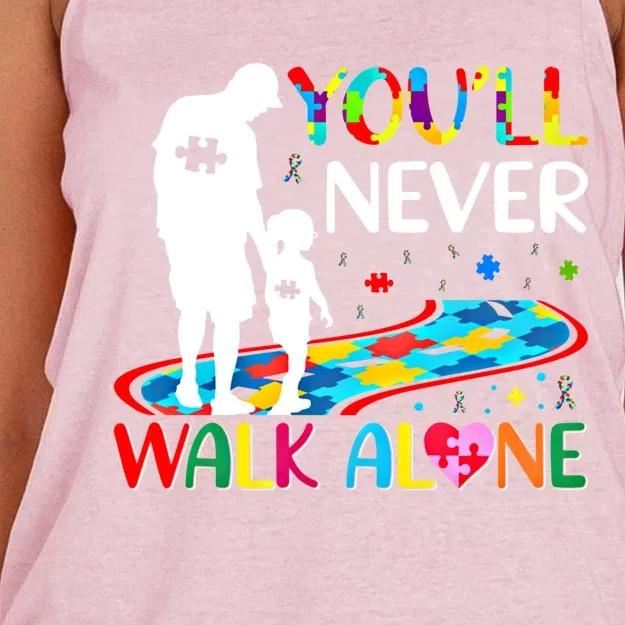 YouLl Never Walks Alone Father And Daughter Autism Autistic Gift Women's Knotted Racerback Tank