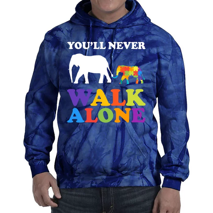 Youll Never Walk Alone Autism Awareness Elephant Tie Dye Hoodie