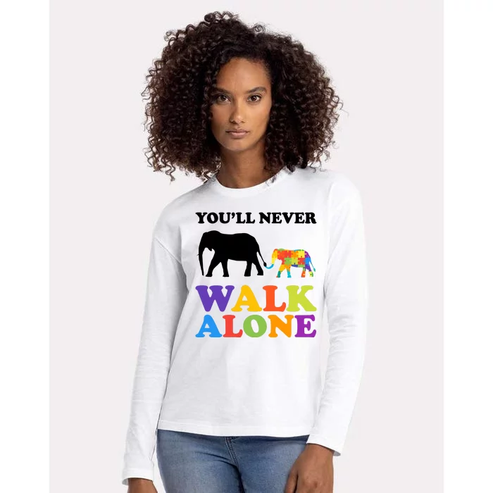 Youll Never Walk Alone Autism Awareness Elephant Womens Cotton Relaxed Long Sleeve T-Shirt