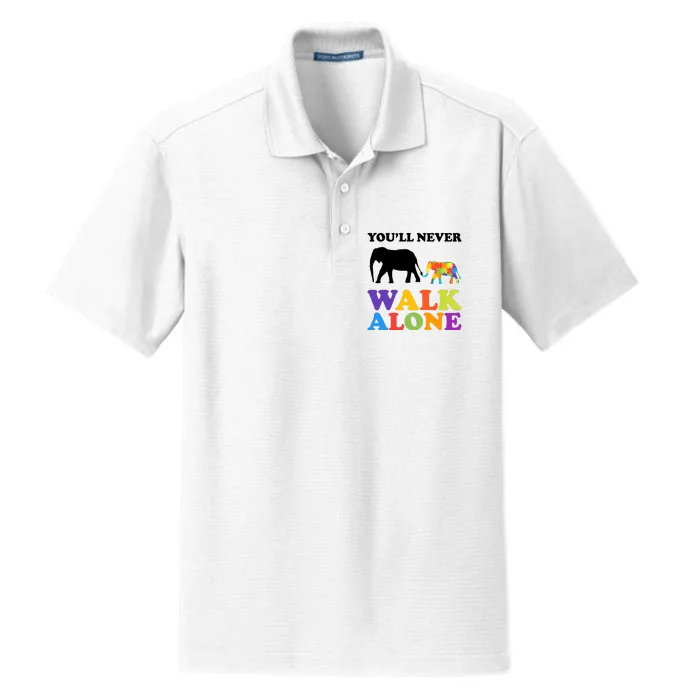 Youll Never Walk Alone Autism Awareness Elephant Dry Zone Grid Performance Polo