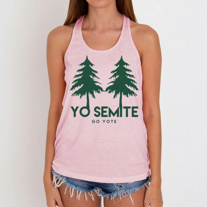 Yo Semite Go Vote Anti Trump Women's Knotted Racerback Tank