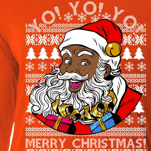 Yo Yo Yo Ho Ho Ho Black Santa Claus Ugly Christmas Cooling Performance Long Sleeve Crew