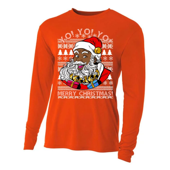 Yo Yo Yo Ho Ho Ho Black Santa Claus Ugly Christmas Cooling Performance Long Sleeve Crew