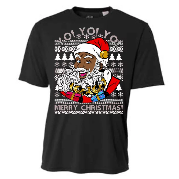 Yo Yo Yo Ho Ho Ho Black Santa Claus Ugly Christmas Cooling Performance Crew T-Shirt