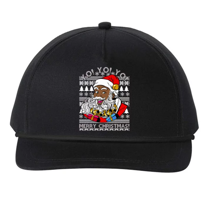 Yo Yo Yo Ho Ho Ho Black Santa Claus Ugly Christmas Snapback Five-Panel Rope Hat