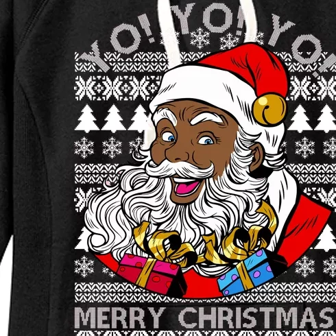 Yo Yo Yo Ho Ho Ho Black Santa Claus Ugly Christmas Women's Fleece Hoodie