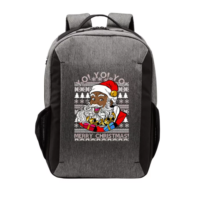 Yo Yo Yo Ho Ho Ho Black Santa Claus Ugly Christmas Vector Backpack