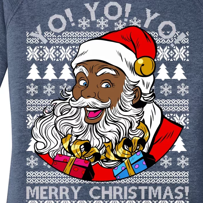 Yo Yo Yo Ho Ho Ho Black Santa Claus Ugly Christmas Women's Perfect Tri Tunic Long Sleeve Shirt