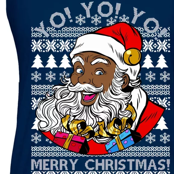 Yo Yo Yo Ho Ho Ho Black Santa Claus Ugly Christmas Ladies Essential Flowy Tank