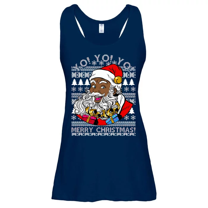 Yo Yo Yo Ho Ho Ho Black Santa Claus Ugly Christmas Ladies Essential Flowy Tank