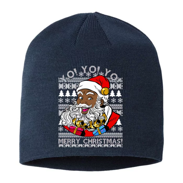 Yo Yo Yo Ho Ho Ho Black Santa Claus Ugly Christmas 8 1/2in Sustainable Knit Beanie