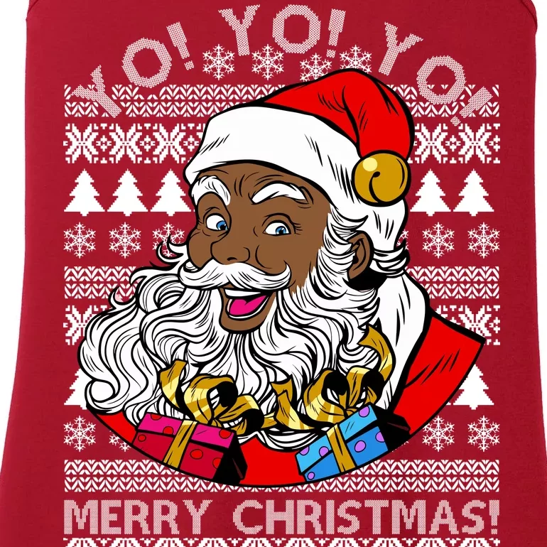 Yo Yo Yo Ho Ho Ho Black Santa Claus Ugly Christmas Ladies Essential Tank