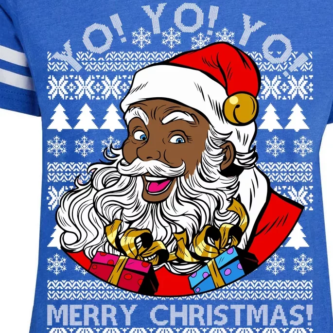 Yo Yo Yo Ho Ho Ho Black Santa Claus Ugly Christmas Enza Ladies Jersey Football T-Shirt