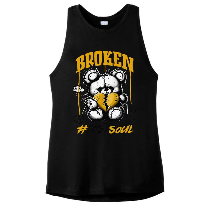 Yellow Ochre Black White Color Match Ladies Tri-Blend Wicking Tank