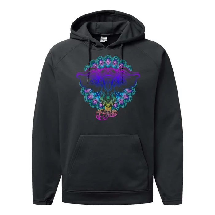 Yoga Elephant Aesthetic Ornate Stylized Performance Fleece Hoodie