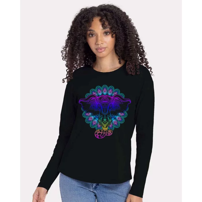 Yoga Elephant Aesthetic Ornate Stylized Womens Cotton Relaxed Long Sleeve T-Shirt