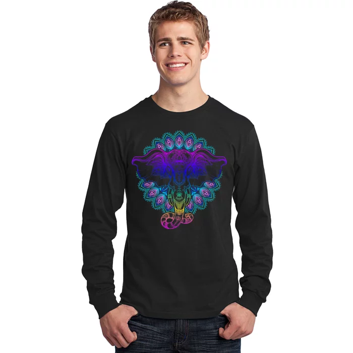 Yoga Elephant Aesthetic Ornate Stylized Long Sleeve Shirt