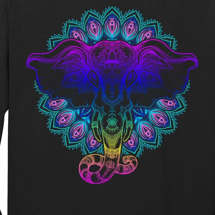 Yoga Elephant Aesthetic Ornate Stylized Long Sleeve Shirt