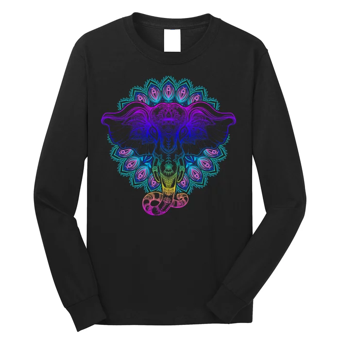 Yoga Elephant Aesthetic Ornate Stylized Long Sleeve Shirt