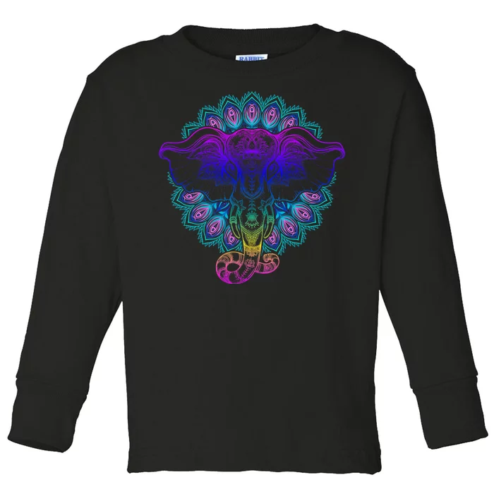 Yoga Elephant Aesthetic Ornate Stylized Toddler Long Sleeve Shirt