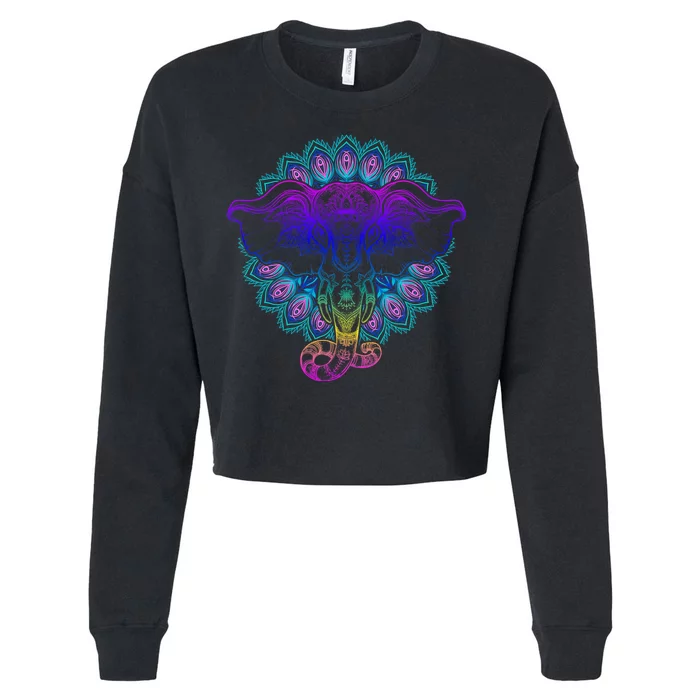 Yoga Elephant Aesthetic Ornate Stylized Cropped Pullover Crew