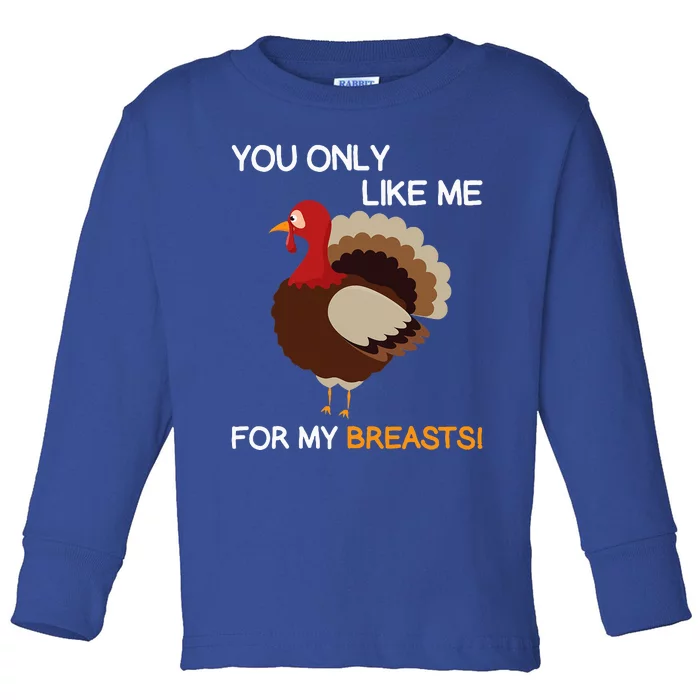 You Only Like Me For My Breasts Thanksgiving Turkey Autumn Toddler Long Sleeve Shirt