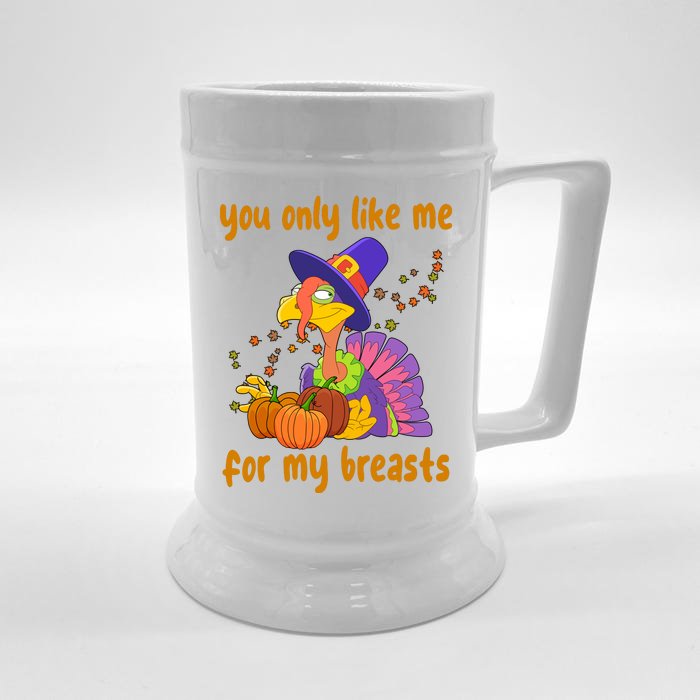 You Only Like Me For My Breasts Funny Thanksgiving Turkey Front & Back Beer Stein