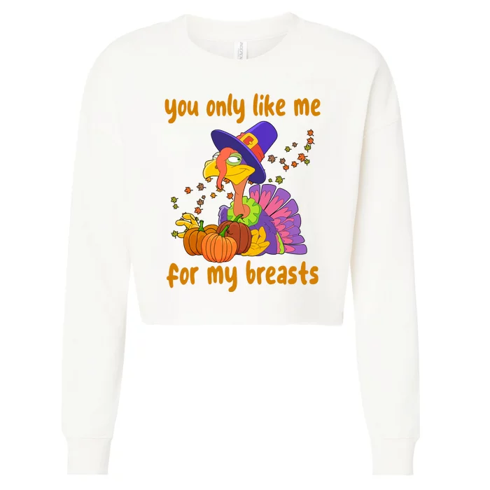 You Only Like Me For My Breasts Funny Thanksgiving Turkey Cropped Pullover Crew