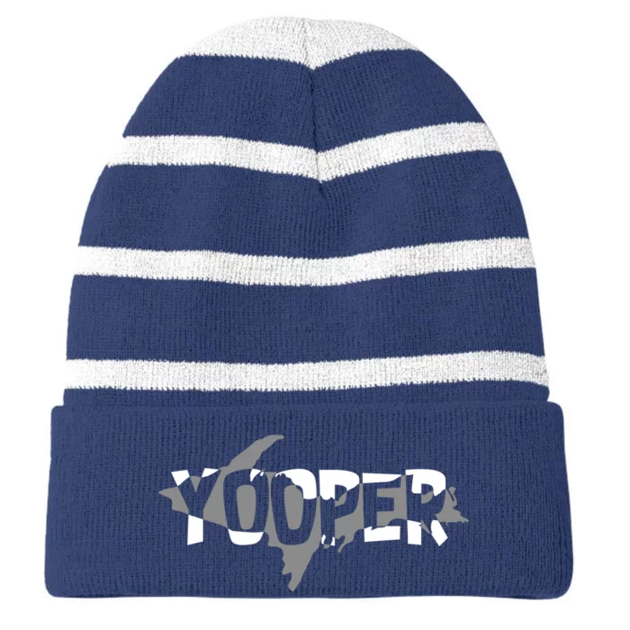 Yooper MI Upper Peninsula Michigan Striped Beanie with Solid Band