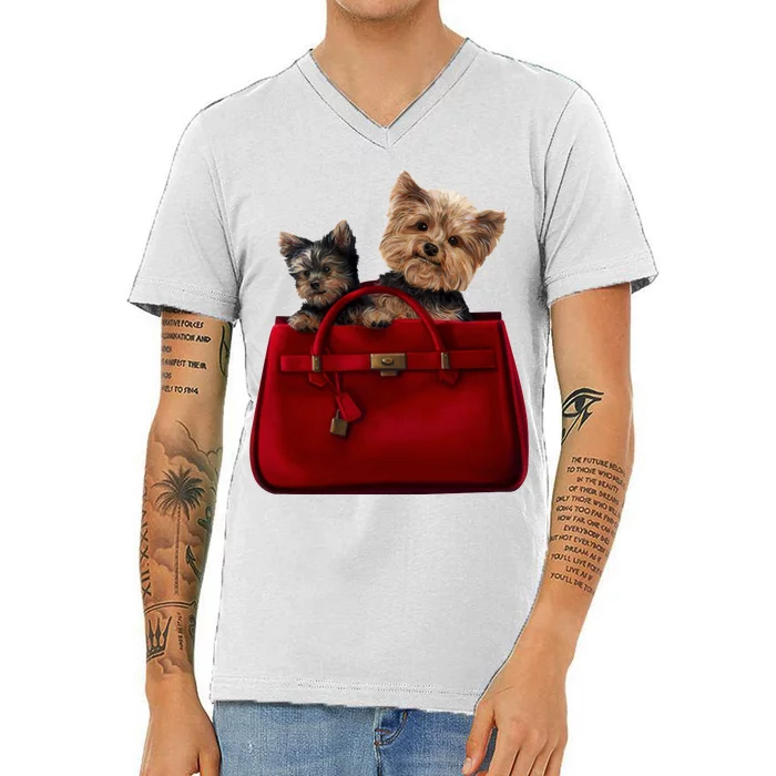 Yorki Dogs in Bag V-Neck T-Shirt